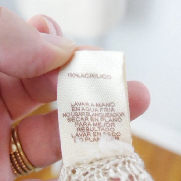 Hem & Thread Tan Cream Wrap Top Balletcore Long Sleeve Open Knit Sweater Medium - Picture 5 of 11